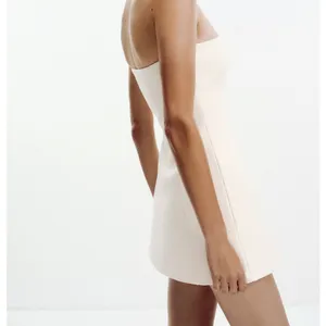 Zara NWT white thick structured cinched waist flare hem mini dress thumbnail 6