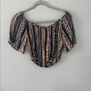 ILLA ILLA Women Crop Top Boho Off Shoulder Geometric Print Navy Orange Small thumbnail 2