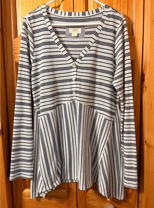 Anthropologie Maeve Eliza Striped Long Sleeve Peplum Henley Top Large L thumbnail 1
