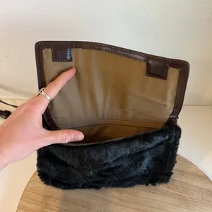 KDB Brown Genuine Cowhide Leather Black Fur Lined Crossbody Small Bag thumbnail 15