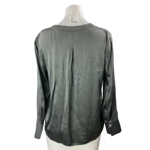 Club Monaco Women's Gray 100% Silk V Neck Long Sleeve Button Down Shirt Size S thumbnail 3