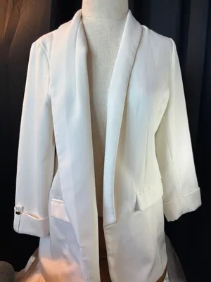 Apt. 9 Womens White Open Front Shawl Collar Blazer 3/4 Sleeve Size Medium thumbnail 1