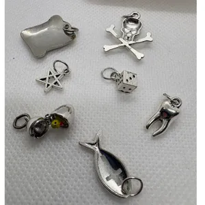 Vintage Silver Tone Charm‎ Lot Skull Tooth Pentagram Chick in Egg 7pc SKU 262 thumbnail 4