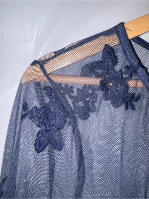 Suzanne Betro Long Sleeve Blue Floral Lace Tunic Top Sz XL Swim Coverup Pullover thumbnail 7