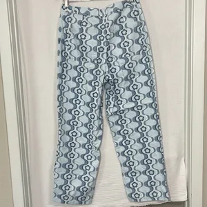 Aritzia Sun-deh Jaden 70's Vector Blue Geo Floral Twill Cotton Pant‎ wide leg 12 thumbnail 7