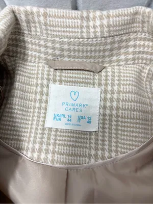 Primark Cream Plaid Long‎ Blazer Jacket Size 12 thumbnail 8