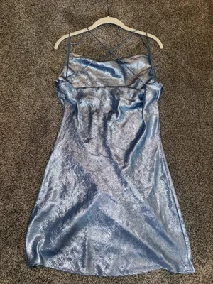 Zara Light Blue Foil Metallic Cowl Neck Mini Slip Dress thumbnail 3