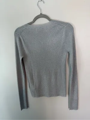 J.Crew Ribbed Henley Sweater Lurex NWT Silver Medium thumbnail 5