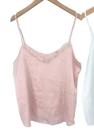 Zeagoo Cami Top Womens M Pink White Lace Trim Satin Lightweight 2‎ Pack Layering thumbnail 1