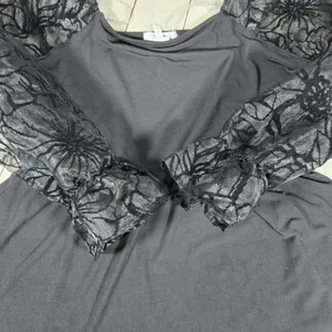 Maurices Black Velvet Burnout Sleeve Peplum‎ Top Square Neck Medium 203286Y thumbnail 6