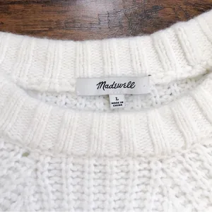 Madewell • Everett Rib-Play Pullover Sweater cream chunky cable knit alpaca thumbnail 4
