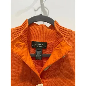Lauren By Ralph Lauren Orange Fisherman Mock Neck Knit Sweater Sz S thumbnail 5
