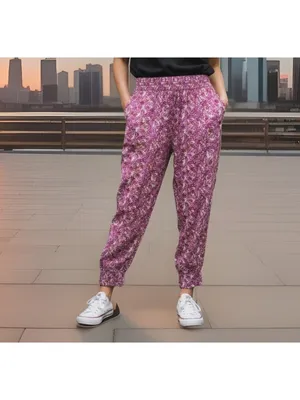 Anthropologie Smocked Printed Abstract Pink Floral Joggers Pants Medium Boho thumbnail 2