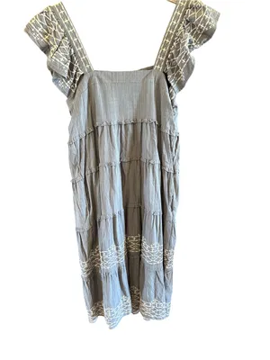 Knox Rose Blue Tiered Midi Dress with White Embroidery thumbnail 6