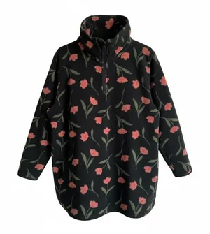 O’Neill‎ Black Floral Half-ZipFleece Pullover with Pink Tulips thumbnail 1