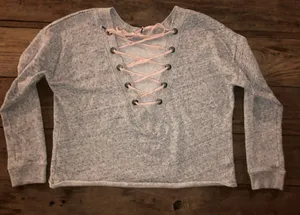 Abercrombie lace up open back gray sweater size small thumbnail 1