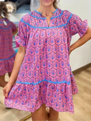 NWT Umgee Floral Embroidered Puff Sleeve Eyelet Dress Size XL NEW thumbnail 1