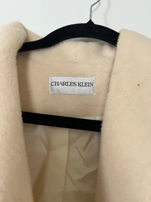Vintage Cream Long Wool Pea Coat Womens 12 Double Breasted Quiet Luxury Capsule thumbnail 2