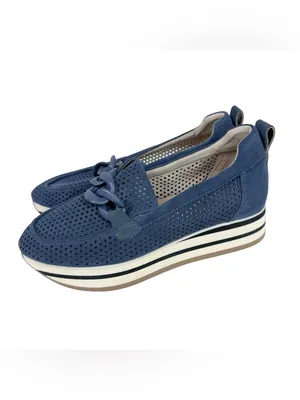 NYDJ Fern‎ Blue Suede Perforated Platform Loafers Chain Size 9 thumbnail 4