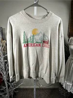 B88. American Eagle Outfitters Oatmeal Mountain. Cabin Oversized Crewneck thumbnail 1