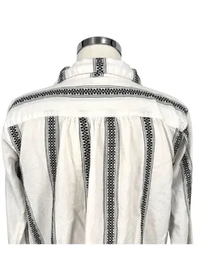 Dylan Boho Coastal Nomad Stripe Tunic Top Beach Cover-up White Black Size Medium thumbnail 7