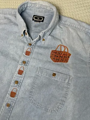 Vintage Embroidered Denim Button Down Shirt XL Baskets Cottagecore Teachercore thumbnail 2