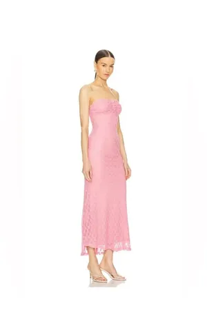 Bardot Pink Strapless Lace Midi Dress thumbnail 3