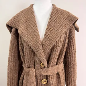 Free People Taffy Brown Waffle Knit Belted Cardigan Sweater Wool Alpaca Medium thumbnail 6