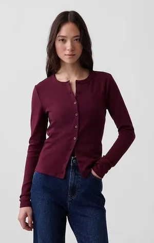Gap Modern Crewneck Cardigan Burgundy Maroon Slim Fit Small NWOT thumbnail 1