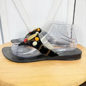 Naughty Monkey Suede Beaded Boho Thong Sandals Black‎ 8.5 thumbnail 4
