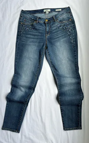Vintage America Blues Boho Skinny Jeans 8/29 Floral Embroidered Embellished thumbnail 1