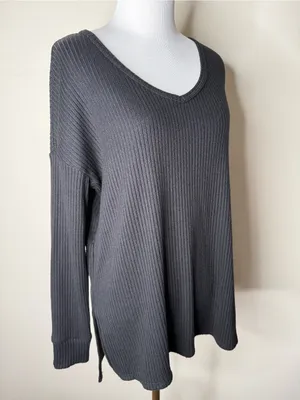 American Eagle Black Ribbed Oversized Long Sleeve Tee thumbnail 2