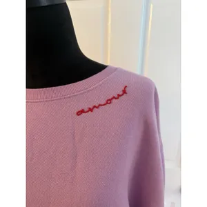Pilcro Crewneck Sweatshirt Amour/Red Heart Embroidery Pink Sz. Medium Anthro NEW thumbnail 3