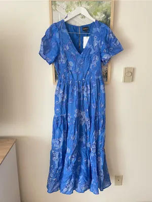 Sugarlips Selma Floral Alexis Poplin Cotton Voile Tiered Midi Dress New Large thumbnail 4