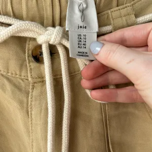 Tan Cargo Linen Pants with tie belt thumbnail 2