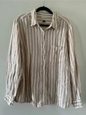 Universal Threads Linen Blend Tan White Striped Button Down Shirt XXL Coastal thumbnail 1