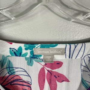Woman Within White Pink Floral Relaxed Fit Ruffle Sleeve Plus Size Top Blouse 1X thumbnail 3