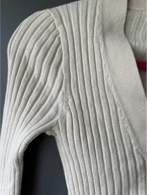 Madewell Cream Ribbed Button Front Cropped Cardigan Sweater XXS thumbnail 5