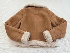 Abercrombie & Fitch XS Faux Shearling Aviator Moto Jacket Brown Teddy Y2K Cozy thumbnail 5