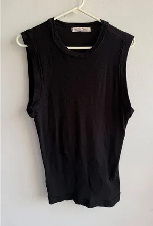 We The Free Black‎ Ribbed Muscle Tank Top Raw Edge Sleeveless Crew Neck Large thumbnail 1
