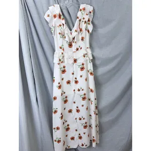 Ali & Jay White Orange Floral Ruffle‎ Peplum Maxi Dress M Wedding Guest Summer thumbnail 8