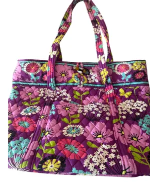 Vera‎ Bradley Y2k Plum Petals Quilted Cotton Tote Bag Purple Floral Butterfly thumbnail 1