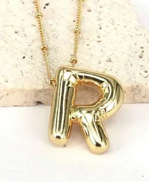 Bubble Balloon Letter R Initial Necklace Gold thumbnail 1