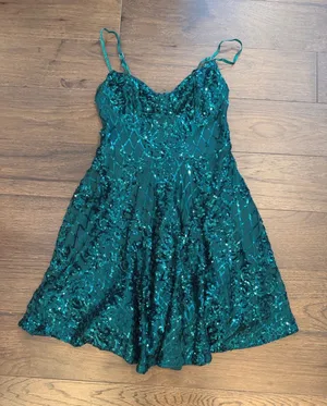 Lulu’s Sequin Spaghetti Strap Party Dress - Teal Green Size XS - C55-011 thumbnail 1
