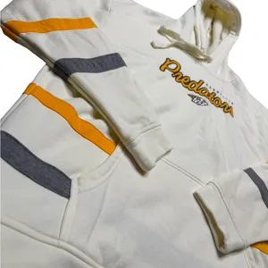 🏒 Nashville Predators‎ Striped Sleeve Hoodie Cream NHL Pullover Large 🏒 thumbnail 2
