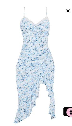 Pretty Little Thing Blue Floral Print Lace Up Midi Dress thumbnail 4