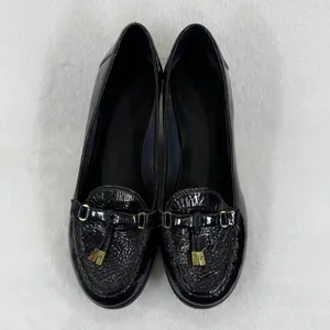 Lauren Ralph Lauren Black Patent Leather Wedge Loafers with Gold Accents 8 READ‎ thumbnail 3