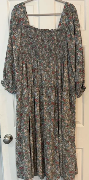 Umgee Maxi‎ Dress 2XL Floral Smocked Maternity Shoot Baby Shower Ruffle Feminine thumbnail 1
