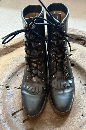 Justin Boots gray metallic kiltie roper lacer leather granny boots women's sz 6 thumbnail 1