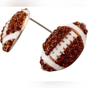 Boutique Football Shaped Earrings with Brown Crystals thumbnail 1